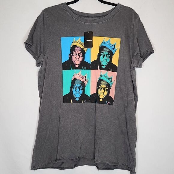 0X 12W Large Notorious Biggie Smalls Pop Art Tee Torrid Grey Raw Hem Mineral - Picture 2 of 7